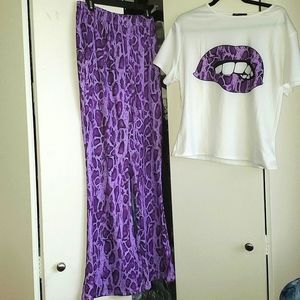 New xl women outfit purple black white Jersey material